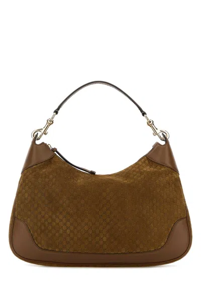 Gucci Medium Suede Shoulder Handbag With Gold-tone Hardware In Brown