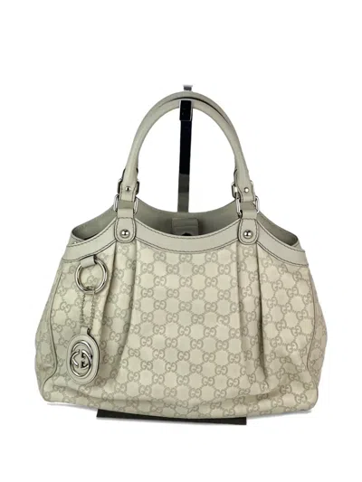 Pre-owned Gucci Medium Sukey Ssima Leather Tote Bag In White