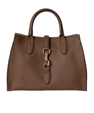 Gucci Medium Tote Bag With Hook Buckle Opening And Closing In Brown
