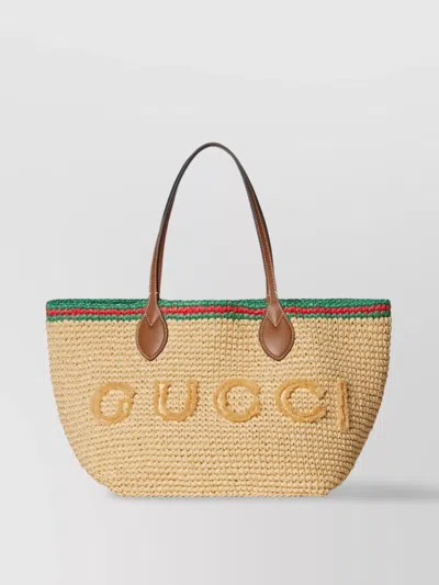 Gucci Medium Tote Bag Woven Texture In Neutral
