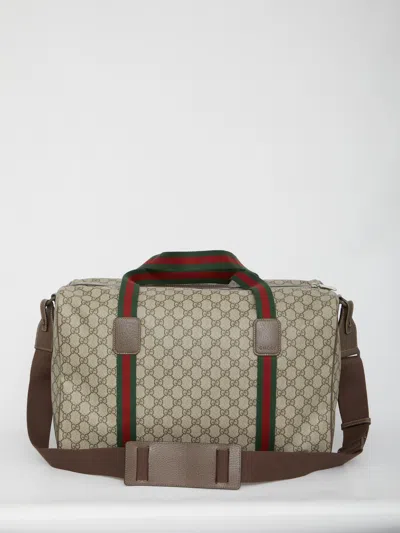 Gucci Medium Web Stripe Duffle Bag In Brown