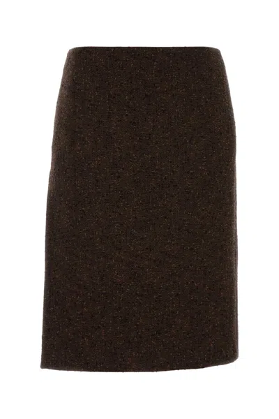 Gucci High Waist Textured Wool Blend Skirt In Brown