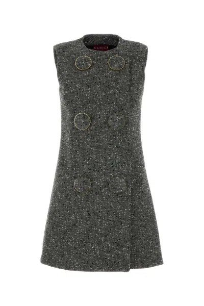 Gucci Melange Wool-blend Mini Dress In Grey