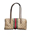 Gucci Medium Boston Bag With Web In Neutral