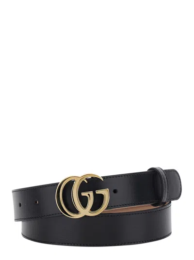 Gucci Men 3cm Gg Running Gold In Black