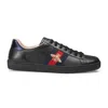 Gucci Ace Embroidered Bee Leather Sneaker In Black