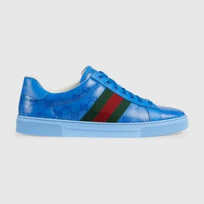 Gucci Ace Herrensneaker Aus Gg Crystal In Blue