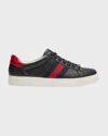 Gucci Ace Leather Sneakers With Lateral Web Band In Black