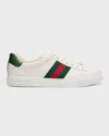 Gucci Leather Ace Sneakers Studded Heel Perforated Upper Rubber Sole In White