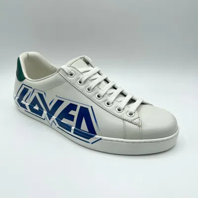 Pre-owned Gucci Men's Ace "loved" White Leather Sneaker 7g / Us 7.5 548758 9062