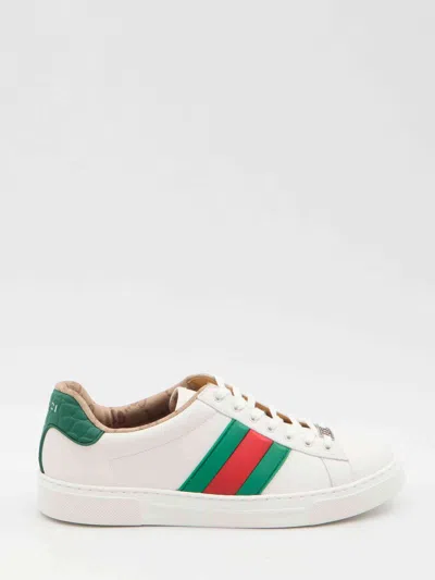 Gucci Men Ace Sneakers With Web Detail In White