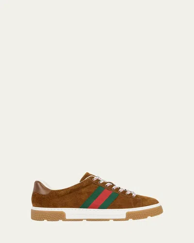 Gucci Men & Apos;s Ace Suede Low-top Sneakers In Brown