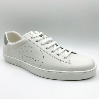 Pre-owned Gucci Men's Ace White Leather Gg Logo Low Top Lace Up Sneaker 599147 9094