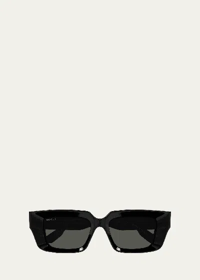 Gucci Men's Acetate And Nylon Rectangle Sunglasses In Black