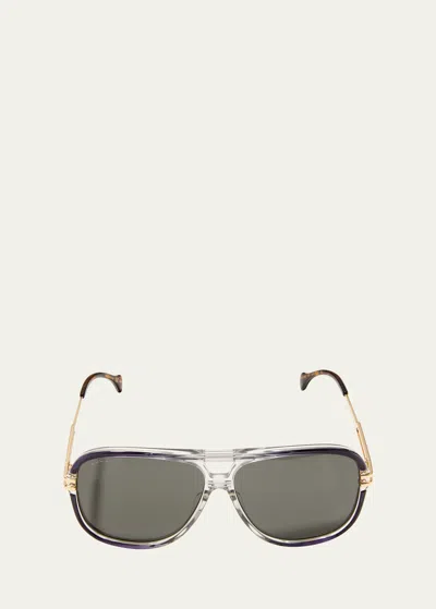 Gucci Men's Acetate Aviator Sunglasses In Gray