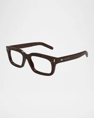 Gucci Men's Acetate Optical Frames With Magnetic Sunglasses Clip In Shiny Dark Brown Radica