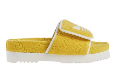 Pre-owned Gucci Men's Adidas X  Gg Platform Sandal Cotton Sneakers In Yellow/white In Multi