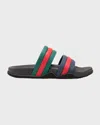Gucci Signature Striped Logo Rubber Sliders In Beige Multi