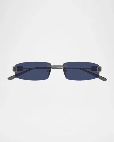 Gucci Men & Apos;s Bb0488s Gossip Rimless Metal Rectangular Sunglasses In Blue