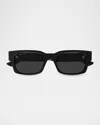 Gucci Men's Vertical Web 52mm Rectangular Sunglasses In Black