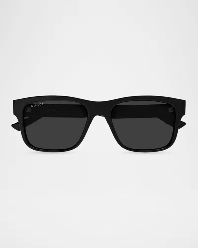 Gucci Men & Apos;s Gg2085s Vertical Web Square Injection Sunglasses In Black