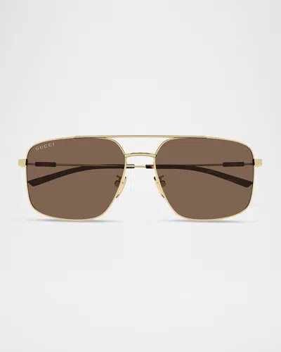 Gucci Men & Apos;s Gg2096sa-004 Metal Rectangle Sunglasses In Brown