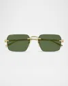 Gucci Rectangular Bamboo Metal Sunglasses In Green