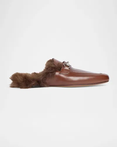 Gucci Men & Apos;s Shearling-lined Leather Horsebit Mules In Animal Print
