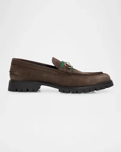 Gucci Men & Apos;s Sylke Suede Web Bit Loafers In Brown