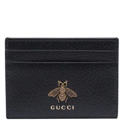 Gucci Men Animalier Leather Card Case In Black