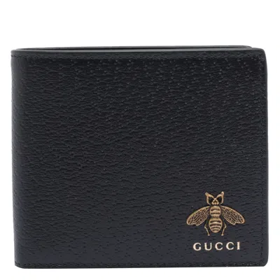 Gucci Men Animalier Logo Leather Wallet In Black