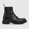 Gucci Black Leather Ankle Boot With Web Detail Men In Black