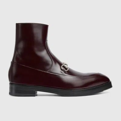Gucci Men's Ankle Boot With Horsebit In Bordeaux