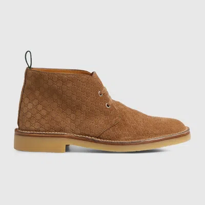 Gucci Men's Ankle Boot With Web In Brown