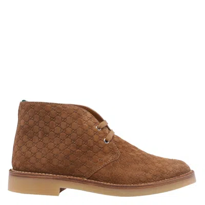 Gucci Men Ankle Boot With Web Detail In White