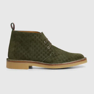 Gucci Men's Ankle Boot With Web In Green