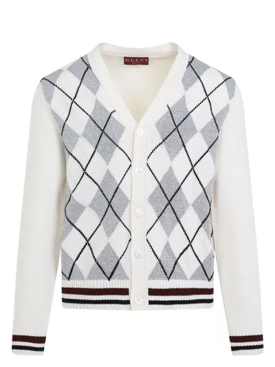 GUCCI MEN'S ARGYLE LUREX CARDIGAN