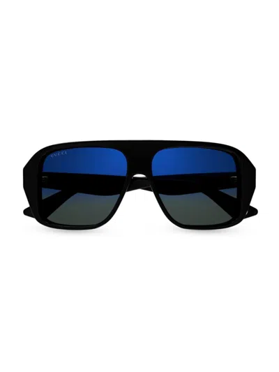 Gucci Men's Aspen 57mm Navigator Sunglasses In Blue