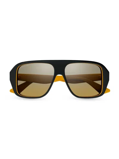 Gucci Men's Aspen 57mm Navigator Sunglasses In Brown