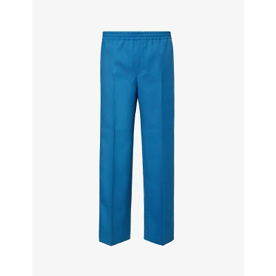 Gucci Pressed-crease Wide-leg Woven Jogging Bottoms In Aviation Blue/mix