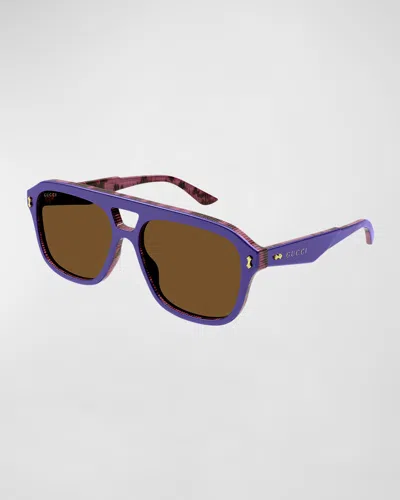 Gucci Men's Aviator Acetate Sunglasses With Logo In Violet