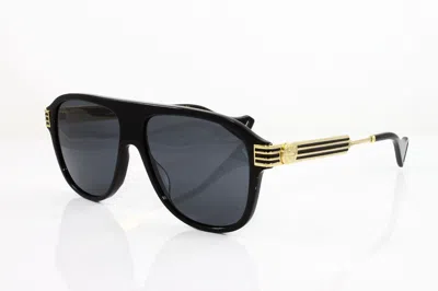 Pre-owned Gucci Men's Aviator Sunglasses Gg0587s-001 Black Gold 57mm Gray Lens