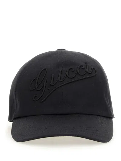 Gucci Men Baseball Cap With Embroidery In Black