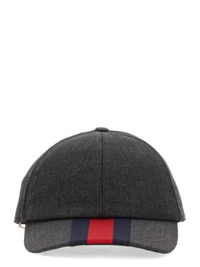 Gucci Men Baseball Hat With Web Band In Gray
