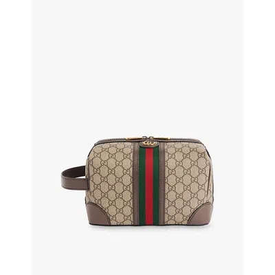 Gucci Monogram-print Brand-plaque Coated-canvas Washbag In B.eb/n.acero/vrv