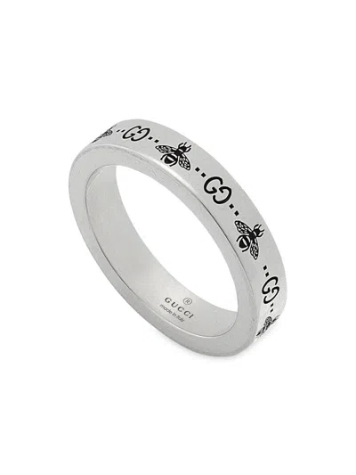 Gucci Men's Bee-engraved Gg Sterling Silver Ring