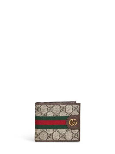 Gucci Men Beige And Dark Brown Ophidia Bi-fold Wallet In Multi
