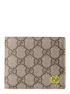 Gucci Men Beige Bi-fold Wallet With Double G Logo Plaque On The Front In Gg Canvas Man In Brown