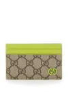 Gucci Men Beige Card Holder With Leather Finishes And All-over Gg Motif In Gg Canvas Man In Gray