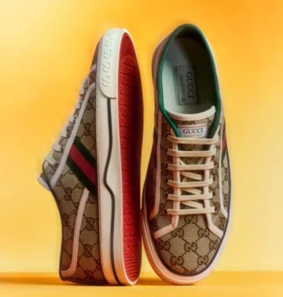 Pre-owned Gucci Men's Beige Ebony Gg Tennis 1977 /  Size 8 Under Retail $790 ? In Brown